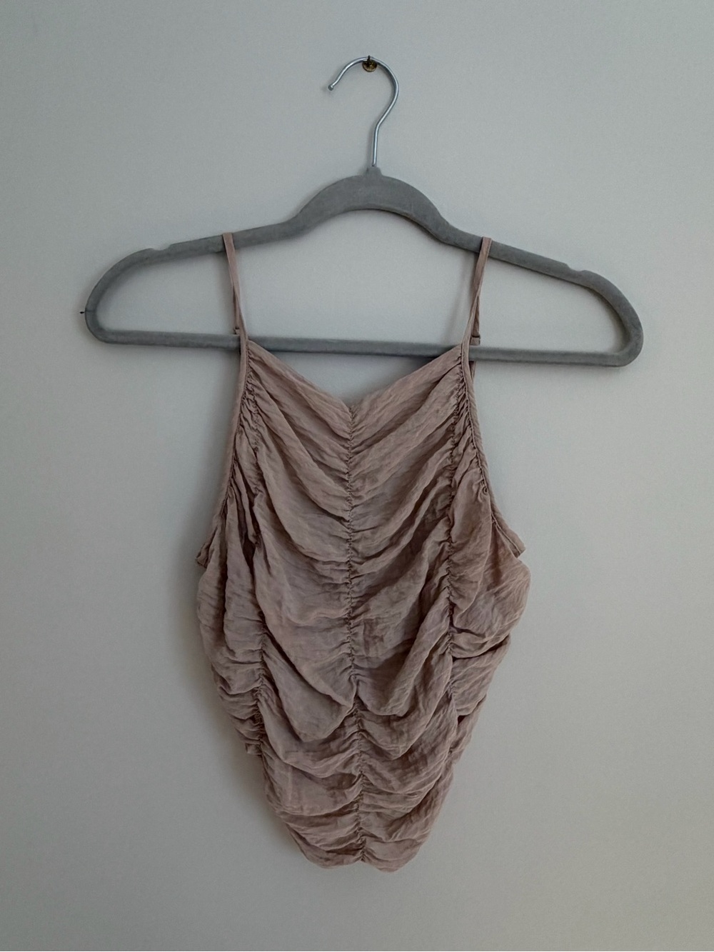 Zara Ruched Spaghetti Strap Tank Top - Taupe